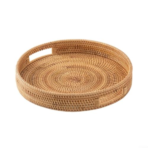 EpheyFIF Rattan-Tablett mit Griff, handgewebtes Tablett, gewebter Korb, geflochtenes Weiden-Tablett, Serviertablett, Zuhause, Küche, Picknick, Aufbewahrungskorb (30 cm)