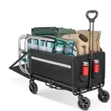 Bollerwagen faltbar 120L+ Bis 150KG Strandwagen Klappbar mit Heckklappe Regenschutz,Becherhalter, Reflektorstreifen, Faltbarer Bollerwagen Für Hunde,Einkaufen,Camping,Strand,Transport,Outdoor