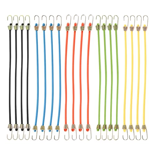 FSSTUD 20 Stück 25 cm robuste kleine Bungee-Seile, Mini-verstellbare Gummikordel, kurze elastische Bungee-Gurte, dehnbare Gepäckseile, Outdoor-Befestigungsgurte mit Metallhaken für Zeltplanen