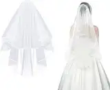 CICILIAYA Brautschleier, Schleier kurz Elegent Bridal Tüll mit Kamm Tüll Braut Hochzeit Kurzer Schleier Ribbon Edge Brautschleier für JGA Junggesellinnenabschied Hochzeit Schleier Hen Party (weiß)