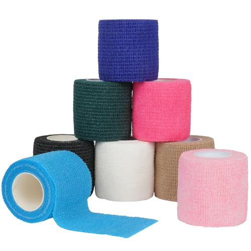 ACWOO Selbstklebender Verband, 8 Rollen Cohesive Pflaster Rolle Selbsthaftende, Elastische Binde Bandage Fixierbinde Haftbandage Selbstkleben für Finger Hand Zehen Füße (Bunt 5cmx4.5m)