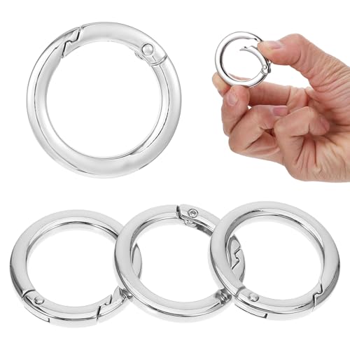 4 Stück Runde Karabiner 35mm Silber Metall Karabiner Ring Wohnung Feder O Ring Legierung Karabinerhaken Schlüsselbund Zubehör für Umhängetasche Schlüsselbund Handwerk DIY