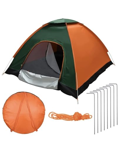 Outdoorzelt 3-4 Personen Campingzelt Wurfzelt Zelt grün orange 200x200 cm Neu