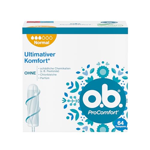 o.b. Tampon, ProComfort Normal, für mittlere bis stärkere Tage, ultimativer Komfort* und zuverlässiger Schutz, 64 Stück, "Verpackung kann abweichen"