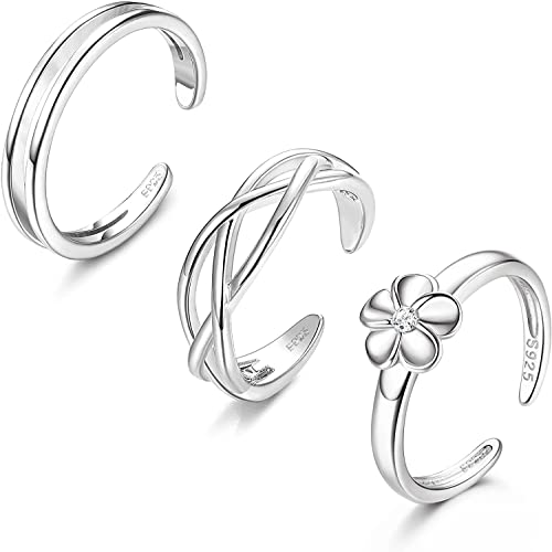 Finrezio 3 Stücke 925 Sterling Silber Offene Zehenringe Set Für Damen Fingerring Gelenkring Hypoallergen Verstellbare Offene Manschette Zehenringe Set Stern Pfeil Blume Zehenringe Fußschmuck