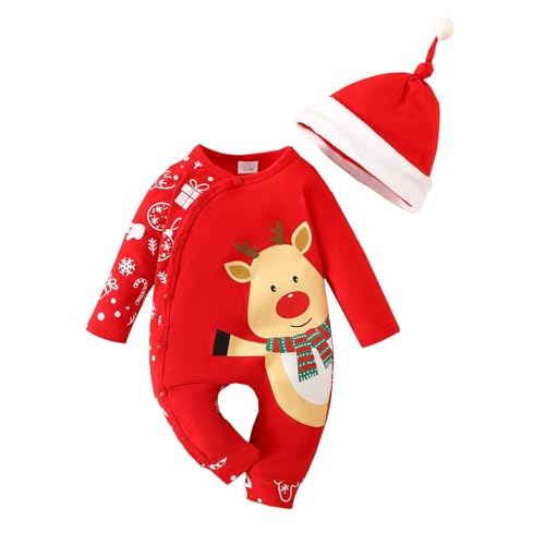 Baby Strampler für Mädchen und Jungen - Babystrampler Weihnachten Baby Weihnachten Outfit Strampler Schneemann Fleece Hoodie gestrickte Baumwolle Weihnachtsset Kostüm Kleinkind 18 Monate