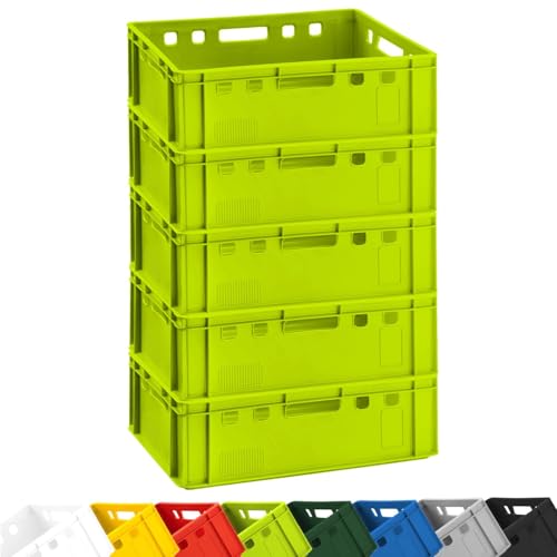 BURI 5x Fleischkiste E2 Metzgerkiste 60x40x20cm lebensmittelecht, robust, stapelbar - Universal Lagerkiste Eurobox aus Deutschland, Hellgrün