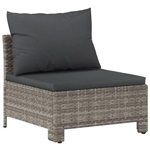 vidaXL Garten Mittelsofa mit Kissen Sofa Gartensofa Einzelsofa Gartenmöbel Rattanmöbel Sitzgruppe Lounge Terrasse Balkon Grau Poly Rattan
