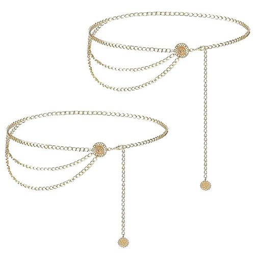 EUPSIIU 2 Stück Taillenkette Gürtel, Gold Sexy Taille Kette, Bauchkette, Mehrschichtig Verstellbare Hüftkette Taille Kett Belly Chain, für Frauen und Mädchen Mädchen Kleid Jeans Taillenkette (2)