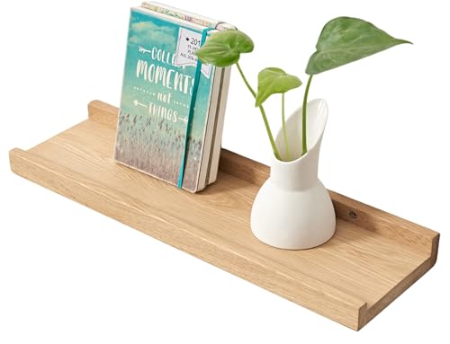 Gieanoo Bilderleiste Holz, 40cm Rustikales Eiche Massiv Schweberegal Wandregal gewürzregal Wand regalbrett Hängeregal für Wohnzimmer Schlafzimmer kinderzimmer