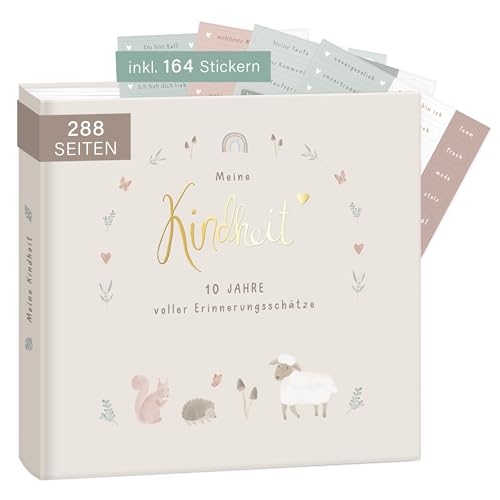 mintkind® "Meine Kindheit" Erinnerungsalbum Wald Design + Sticket Set I deine ersten 10 Jahre I Fotoalbum Kinder Geschenke zur Geburt Babybuch zum Eintragen Tagebuch Kinder Album Erinnerungsbuch Kind