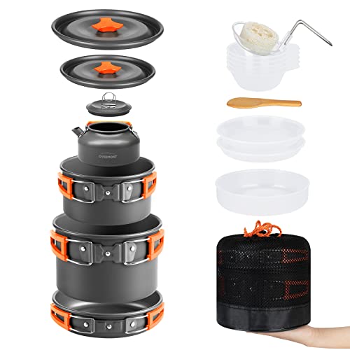 Overmont Camping Kochgeschirr Set Outdoor Geschirr Set Kochtopf Set Picknick Topf mit Kaffeekanne Teekanne Aluminium für 3-4 Personen