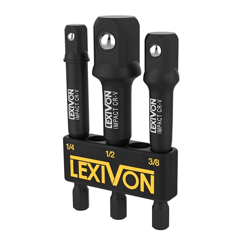 LEXIVON Stecknuss Adapter bit set (3 teiliges 7.5cm lang) 6.35 | 9.5 | 12.7mm für Drehmomentschlüssel, bohrer set, steckschlüssel bithalter, ratsche