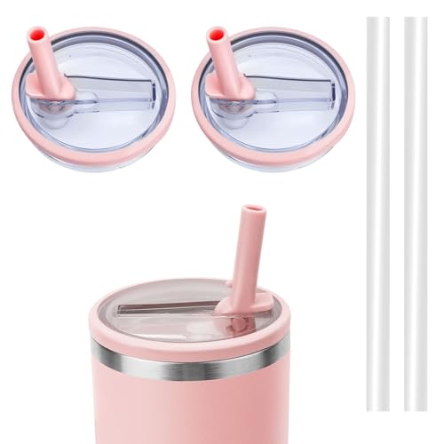 WALLFID 2pcs Auslaufsichere 40oz Becher Flip-Strohhalm Deckel Ersatz,Kompatibel mit Stanley 40oz Becher,Auslaufsicher und Staubdicht,Leicht zu reinigen,mit 2 Strohhalmen (Rosé)