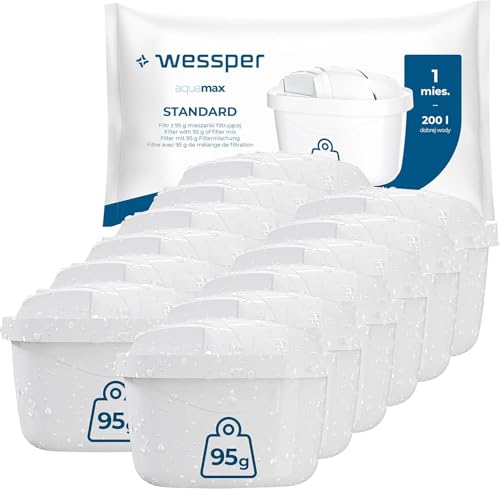 Wessper Wasserfilter Kartuschen Satz mit 12 Stück | Ersatz für BRITA MAXTRA+ Wasserfilter | Wasserfilterkartuschen Reduziert Chlor & Kalk | Reineres Wasser | Kompatibel mit Brita Kanne