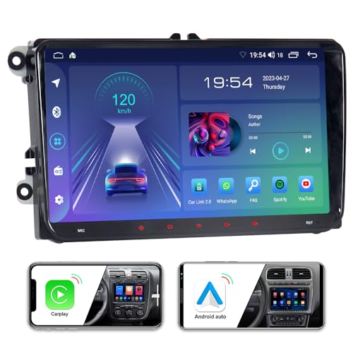 JUNHUA Doppel Din Android Autoradio Navi für VW Passat B6 Golf V VI 5 6 Polo cc Tiguan EOS Scirocco, 9 Zoll, 1280720, 2+32GB Radio mit Wireless Carplay und Android Auto Bluetooth DSP OPS USB