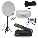 Premium X Camping Komplett HD SAT Anlage 45cm Satelliten-Schüssel Single LNB Kabel Dreibein Stativ TV Receiver Sat-TV-Signalfinder