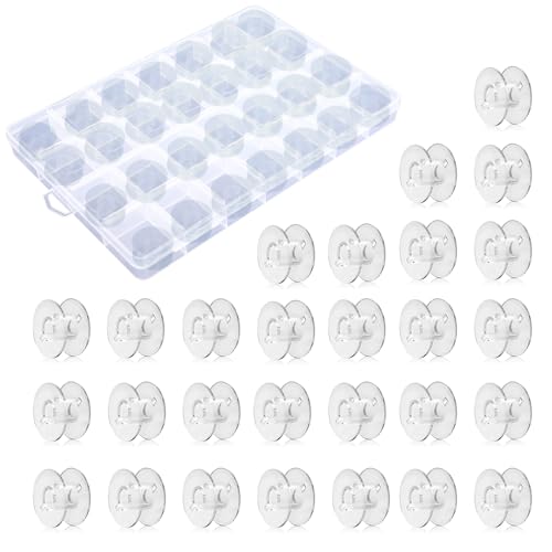 Jinpojun 28 Stück Nähmaschine Spulen mit Spulenbox, Spulen Nähmaschine Kunststoff für Gängige/Spule Nähmaschine Babylock Janome Kenmore Juki