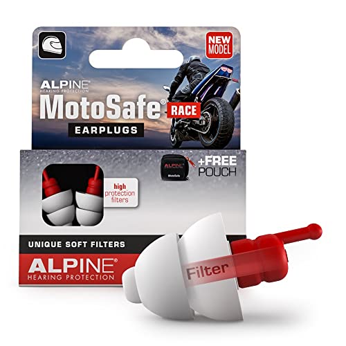 Alpine MotoSafe Race Gehörschutz Ohrstöpsel Rennstöpsel - Verhindern Gehörschäden vom Motorradfahren - Verkehr noch hörbar - Bequemes hypoallergenes Material - Wiederverwendbar