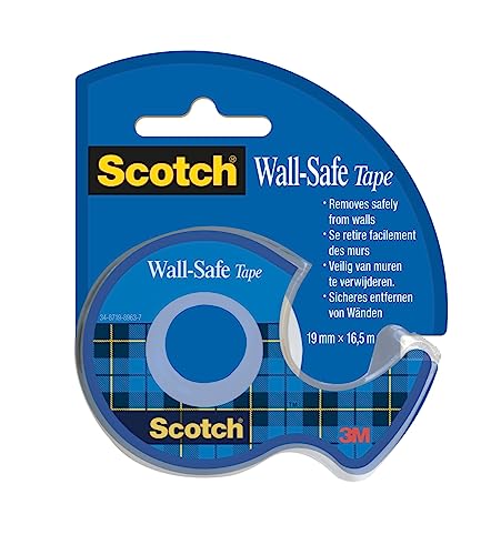 Scotch Wandsicheres Klebeband - 1 Rolle, 19 mm x 16.5 m - Haftet Sicher, Entfernt Sauber, Unsichtbar, Fotoecht, Entwickelt für Büro und Zuhause