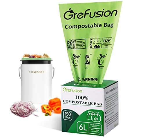 GreFusion Biomüllbeutel 6 Liter x 150 Kompostierbare Bio Müllbeutel abbaubarer Kompostbeutel