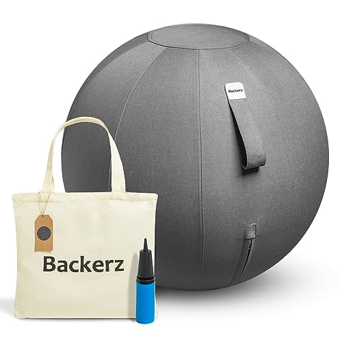 Backerz® Sitzball 75 cm - Ergonomische Sitzmöbel für Büro und Heimbüro - Langlebiger Stoff, Gymnastikball - Fitness-Ball, Ballstuhl mit Ballauflage - Waschbarer Leinenbezug - Dunkelgrau