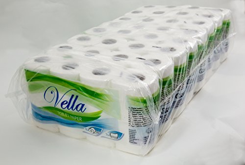 64 Rollen Vella Toilettenpapier, 3-lagig, Zellstoff weiß, 150 Blatt je Rolle