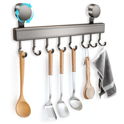 YAOZUP Hakenleiste Küche, 40cm Küchenleiste mit Saugnapf, Küchenhalterung Ohne Bohren, 8 beweglichen Haken, 20KG Tragfähigkeit, Hakenleiste Selbstklebend für Küche Badezimmer Schlafzimmer (A)