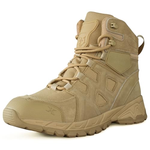 LUDEY Militärstiefel Herren Einsatzstiefel Springerstiefel Bequem Kampfstiefel Tactical Schuhe Dauerhaft Security Boots Wasserdichte Armeestiefel Beige 43EU