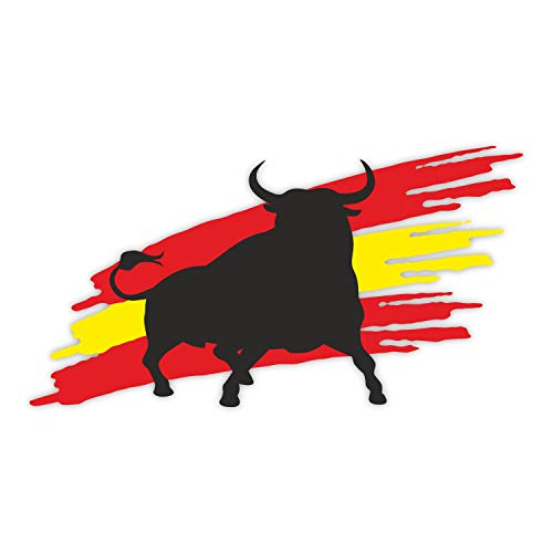 1 Sticker Stier Flagge I kfz263 I 20 x 10,5 cm groß I el Toro I Auto-Aufkleber I Wohnmobil Notebook Laptop I Spanien Espana Bulle I UV und wetterfest