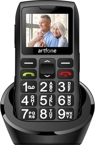 artfone C1+ Seniorenhandy ohne Vertrag丨Mobiltelefon mit großen Tasten丨GSM Dual SIM Rentner Handy丨Ladestation丨SOS Notruftaste丨1,8 Zoll Farbdisplay丨FM丨1800mAh Akku丨Großtastenhandy - Schwarz