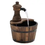 Outsunny Gartenbrunnen Springbrunnen Zierbrunnen Fassbrunnen Wasserfall Holzeimer Tannenholz + Metall Naturholz Ø27 x 37 cm