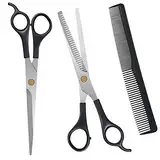 URAQT Haarschere Set, 2 Scharfe Professionell Scheren-Sets, Licht Einseitiger Effilierer, Scharfe Friseurscheren, Haarschneideschere, Kamm, für Damen,Herren,Kinder,Haustier, Schwarz