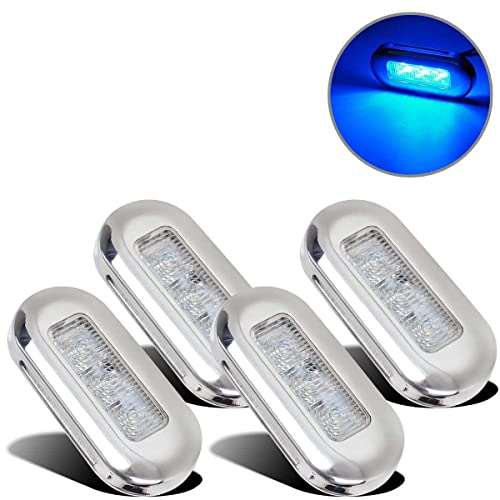 Greluma 4 Stk Wasserdichte Boots Marine LED Leuchten Courtesy Interior Deck Light Navigation Transom Heck-Kabinenbeleuchtung für Ponton Fischerboot Kajak Segelboot Bass Boat Vessel(3LEDs,blaues Licht)