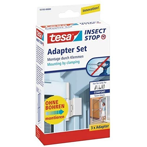 tesa Insect Stop Fliegengitter Adapter-Set für ALU COMFORT Türen - zur Montage von tesa Insect Stop Insektenschutzgittern - ohne Bohren - für Tür- und Fensterrahmen von 13 bis 20 mm - weiß