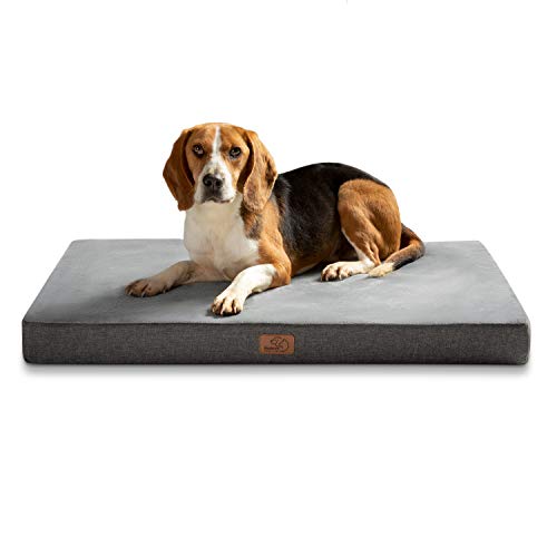 BEDSURE orthopädisches Hundekissen große Hunde - 89x56x8cm waschbares Hundebett mit 2 in 1 Memoryschaum, kuscheliges Hundematte Hundematratze in größe, dunkelgrau