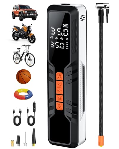 Kitire Reifenfüller Tragbarer Luftkompressor 10000 mAh, 4X schnelle elektrische Reifenpumpe, Luftpumpe für Autoreifen mit digitalem Druckmesser/LED-Licht/Powerbank Fahrrad Motorrad Ball Autozubehör