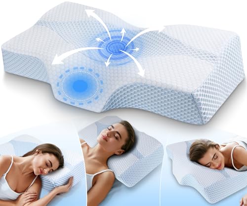 Hydomi Memory Foam Nackenkissen Ergonomisches Orthopädisches Kopfkissen für Nacken- und Schulterschmerzen - Kühlendes Schlafkissen für Seitenschläfer, Rücken- und Bauchschläfer mit Nackenstütze