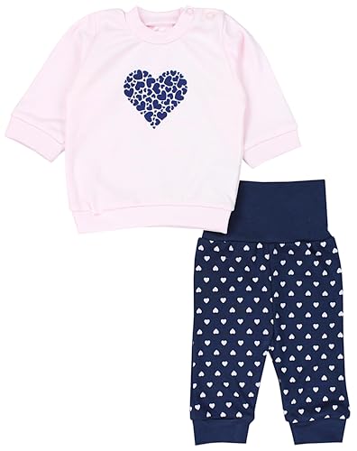 TupTam Baby Mädchen Outfit Langarmshirt mit Print Spruch Babyhose Babykleidung 2teilig, Farbe: Herzen Rosa Dunkelgrau, Größe: 74