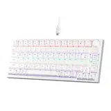 Newmen GM326 Mechanische Tastatur mit Kabel,Gaming Tastatur 75% Prozent,TKL Hot Swap Kompakte LED Beleuchtung USB C Mini Mechanische Tastatur mit Knopf,für PC/Win/Mac,QWERTY Layout,Weiß,Rote Schalter