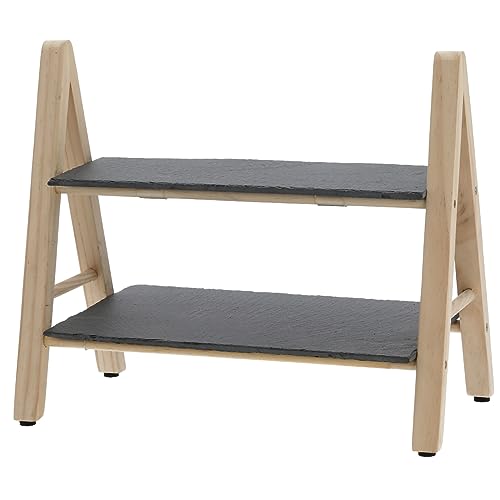 MIJOMA Etagere aus Schiefer und Kiefernholz | Elegantes Wohnaccessoire für optimale Organisation | 32x18x28cm | Zwei robuste Ablagen | Ideal für dekorative und funktionale Nutzung
