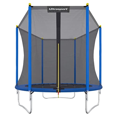 Ultrasport Gartentrampolin Uni-Jump, Kindertrampolin, Ø 244 cm, Trampolin Komplettset inklusive Sprungmatte, Sicherheitsnetz, gepolsterten Netzpfosten und Randabdeckung, Blau