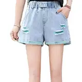 Frauen Gerissene Elastische Taille Denim Shorts Weiche Bequeme Distressed Jeans Shorts Patch ArbeitslöCher Jean Shorts Mit Taschen (M,Grün)