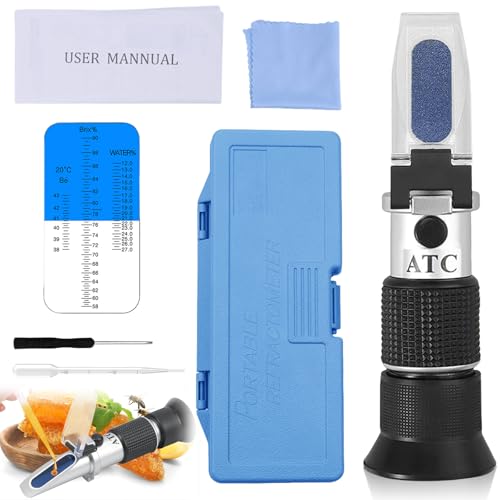 Refraktometer Honig: 3 in1 Imker Refraktometer 58-90% Brix,12-27% Wasser,38-43°Baume Be° Honigtester mit ATC Honey Refractometer, Brix Refraktometer,Hand Refraktometer für Honig, Melasse und Imkerei