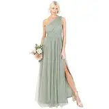Anaya with Love Damen Womens Ladies Maxi One Cold Shoulder Dress with Slit Split Sleeveless Prom Wedding Guest Bridesmaid Ball Evening Gown Kleid, Forest Green, 50