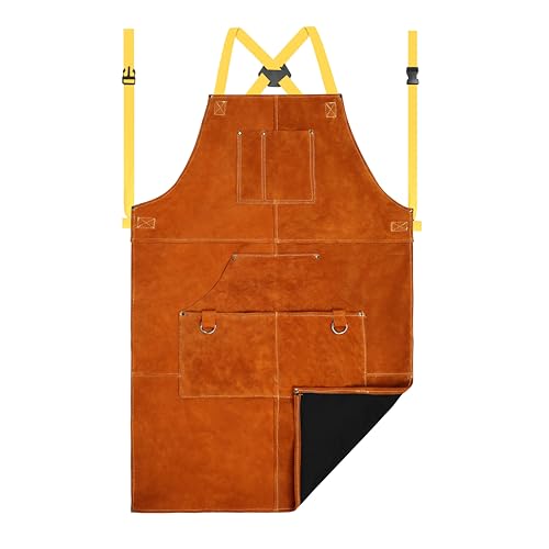 ONETIAN Lederschweißerschürze, Arbeitsschutz-Schürze, geeignet für Schweißer, Mechaniker, Holzfällung, Schiffbau und Holzarbeiten.(91CM)