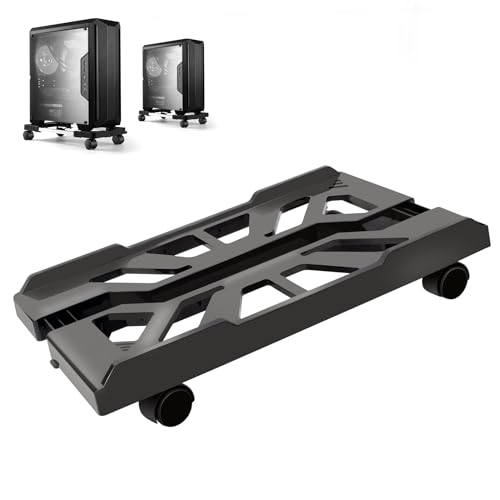 Hmseng PC Ständer für PC-Tower, Mobiler Computer Desktop Ständer, Universal Verstellbare CPU Ständer mit 4 Rollen, Computer Rollwagen Unter Schreibtisch, für Gamer/Studenten/Zuhause/Büro(Schwarz)