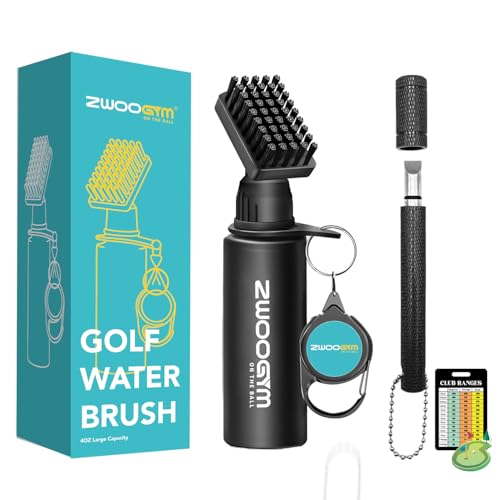 ZWOOGYM Pro Golfschläger-Reiniger-Set, Wasserbürste mit Halterungsclip und 118 ml Flasche, Golfrillenschärfer, geeignet für U- und V-Nuten, Essentials Golftaschen-Zubehör, Beste Golf-Geschenke