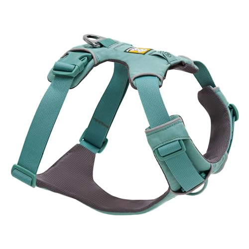 Ruffwear Front Range Hundegeschirr, reflektierendes Y-Geschirr, verstellbares, bequem gepolstertes Alltagsgeschirr für Spaziergänge und Hunderennen, 2 Leinenbefestigungen, River Rock Green M