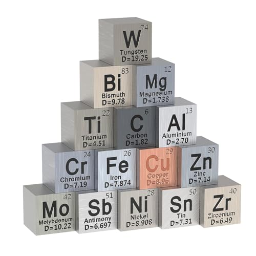 Dytabepl 15-Teiliges Würfelset Aus Metallelementen – Dichtewürfel-Set für 1 Periodensystem der Elemente – Würfel Aus Reinem Wolfram (10 Mm), Gut Verarbeitet